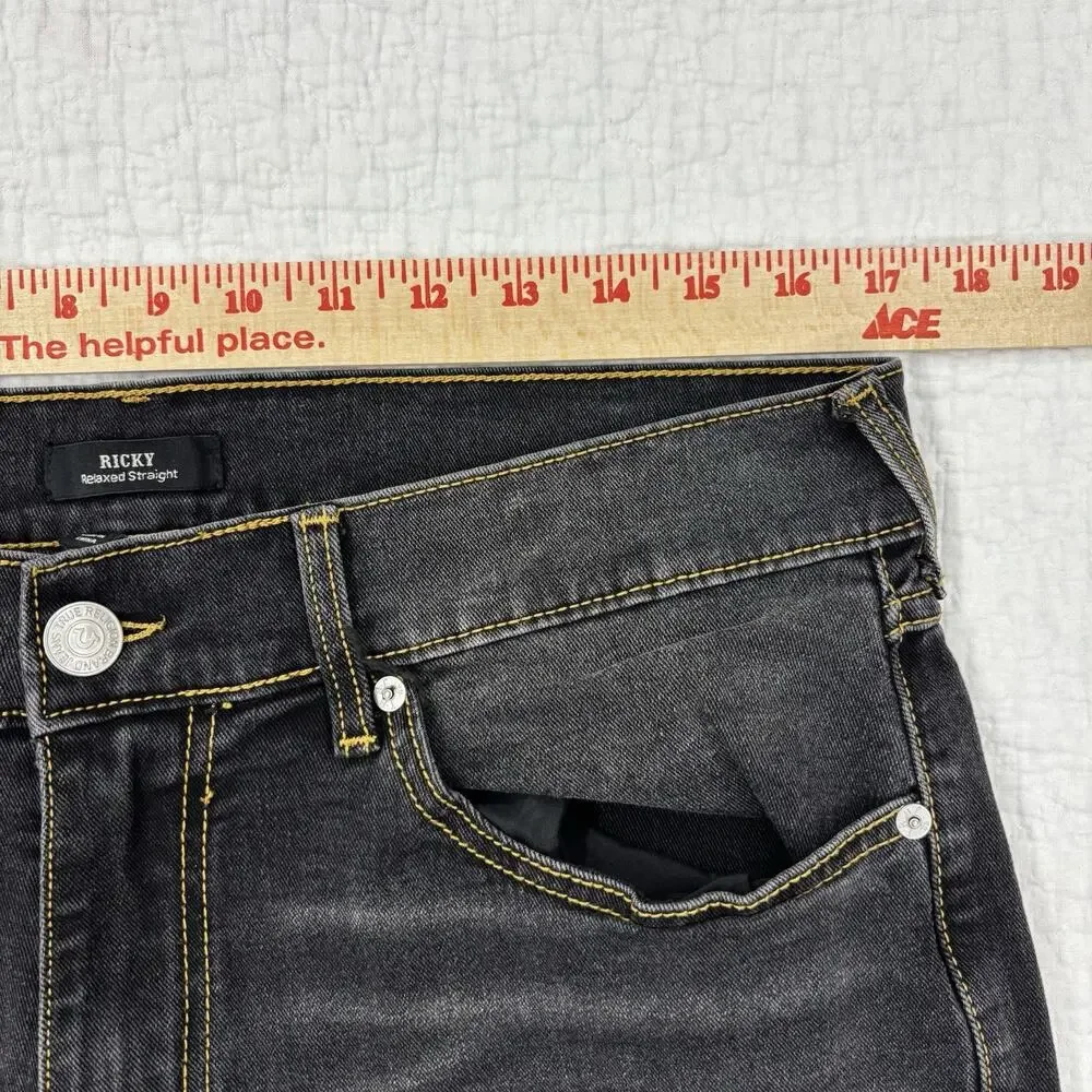 True Religion Ricky Jeans Mens 34x32 Relaxed Straight Medium Black Pants